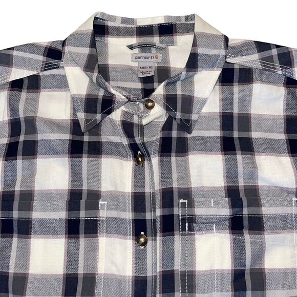 Carhartt Button Up M Gray Plaid Collared Medium Shirt Top Purple - Picture 4 of 11